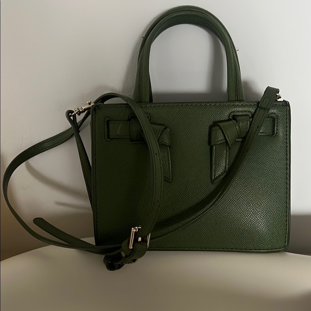Zara Green Square Crossbody Bag with Adjustable Strap and Double Handles